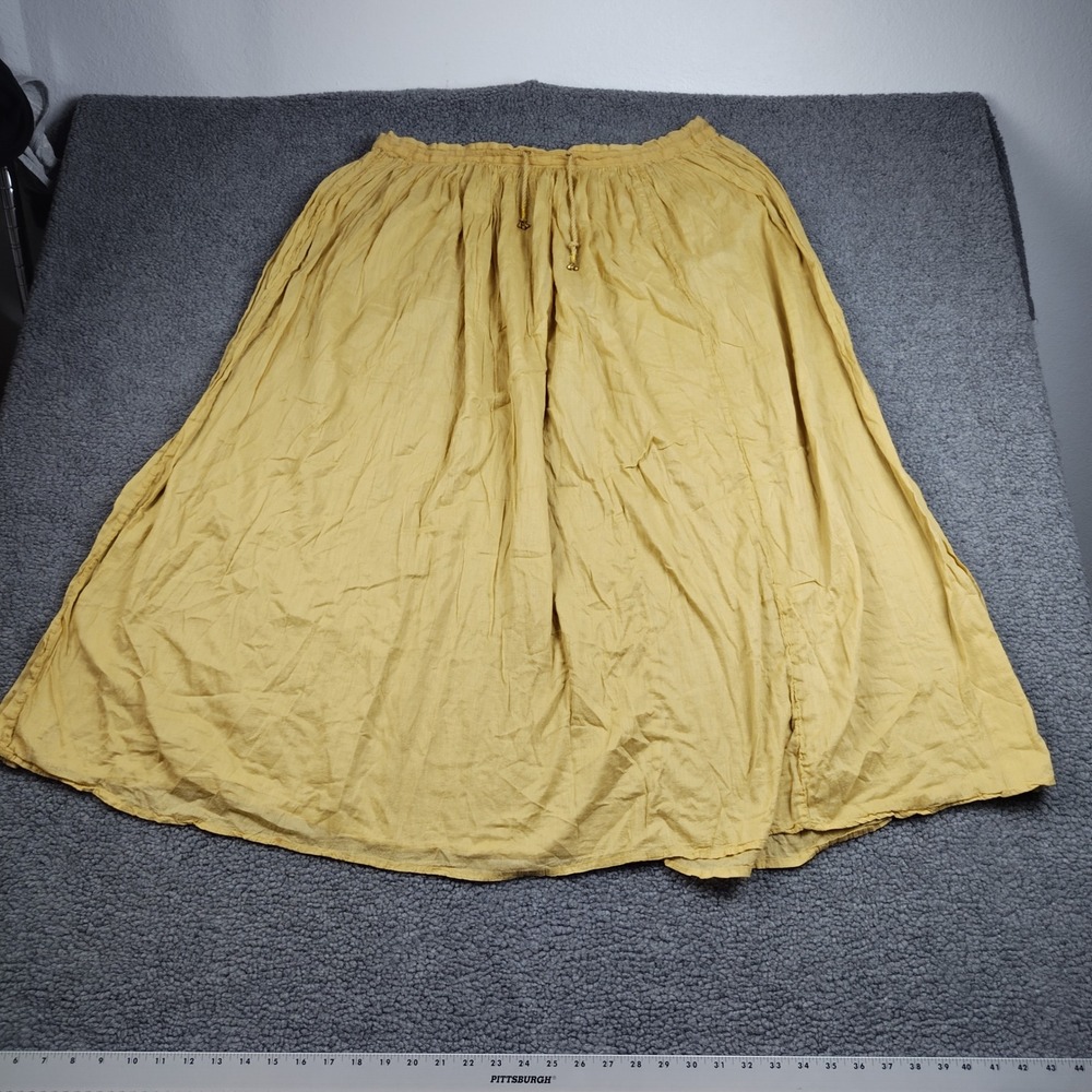 VTG Maxi Skirt Sz Large Boho Drawstring Mustard 100% Cotton Hippie Festival